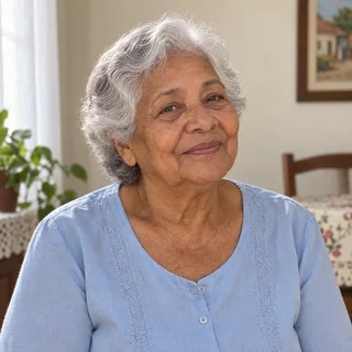 Foto de uma senhora usada como referência para o retrato